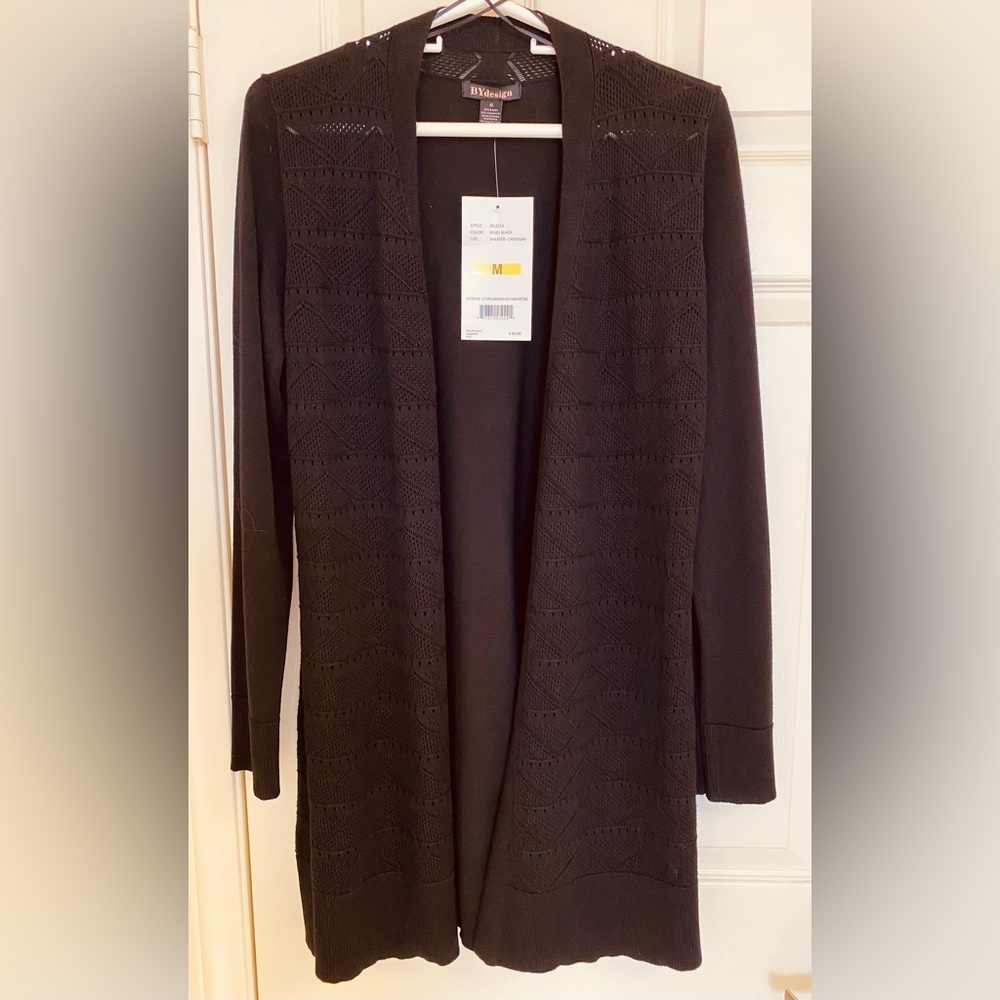 By Design Elegant Black Open-Front Cardigan